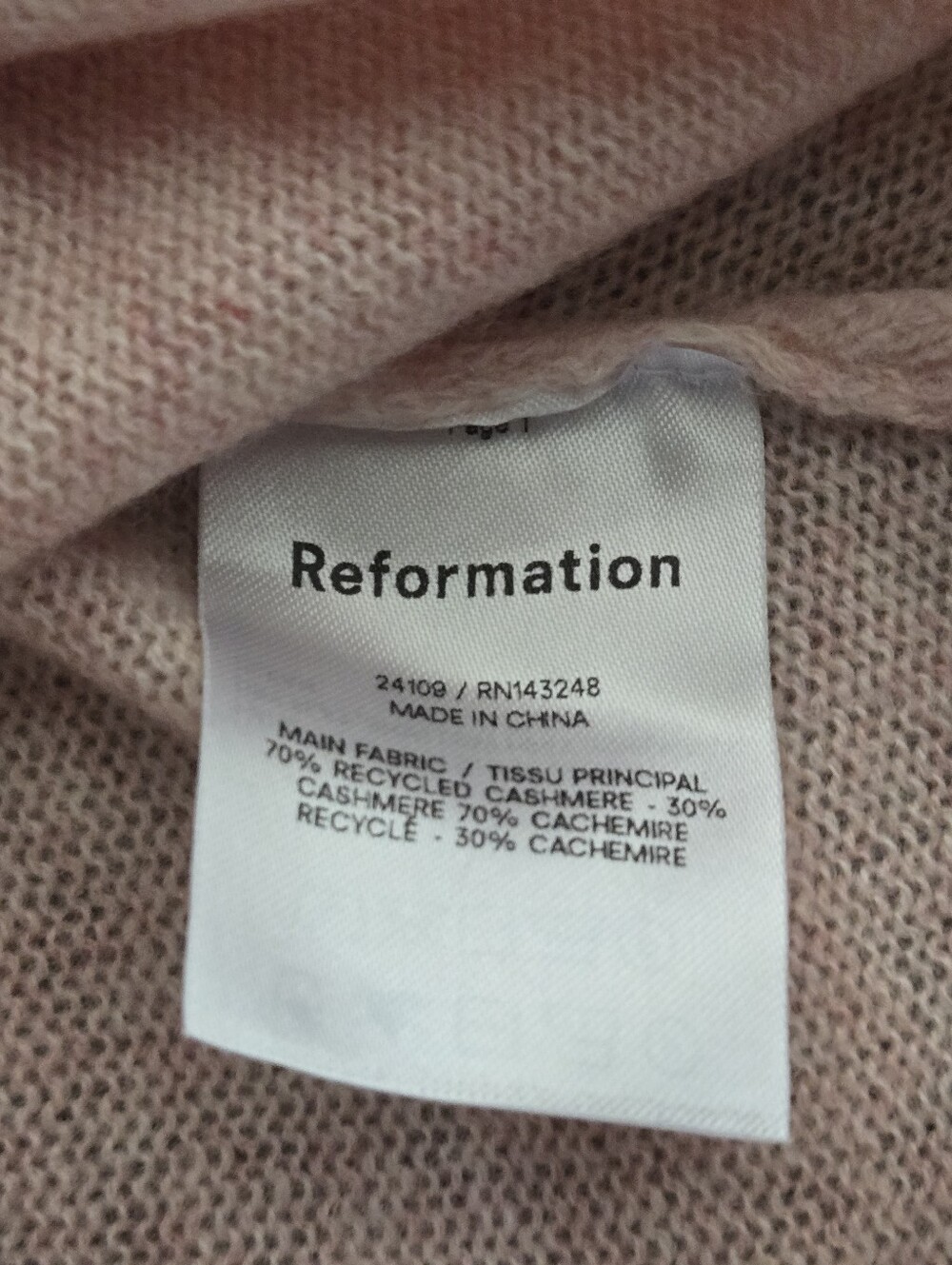Reformation Pink 100% Cashmere Cropped V-Neck Tie Front Sweater XS - Picture 4 of 4
